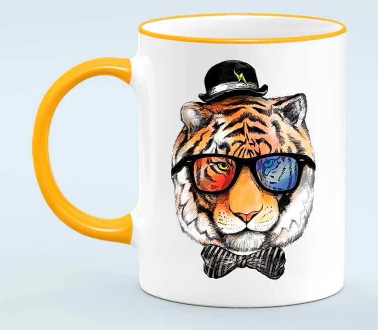 Клубный тигр кружка с кантом (цвет: белый + оранжевый)