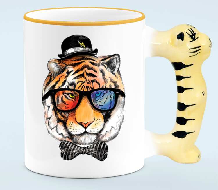 Клубный тигр кружка с ручкой в виде тигра (цвет: белый + оранжевый)