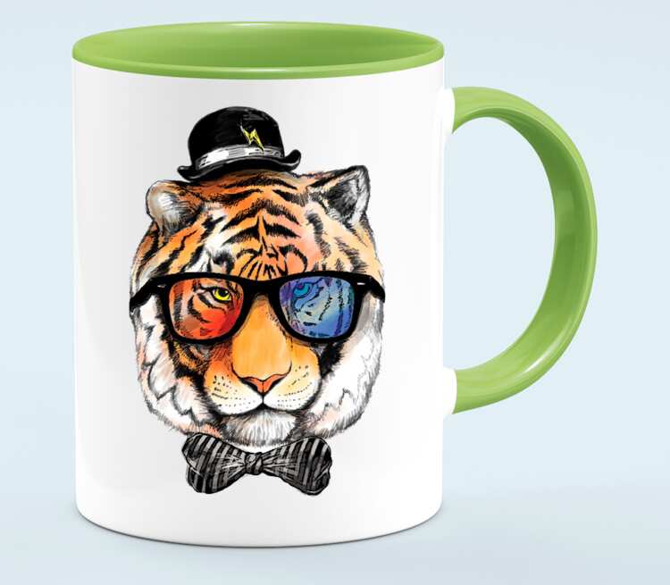 Клубный тигр кружка двухцветная (цвет: белый + светло-зеленый)