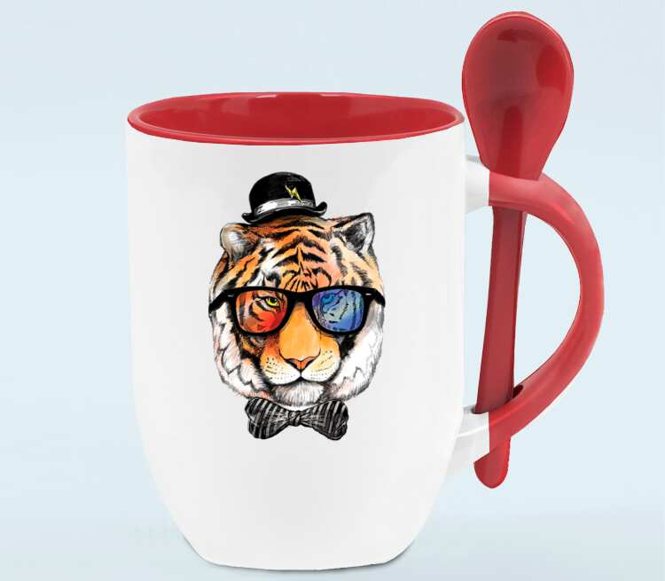 Клубный тигр кружка с ложкой в ручке (цвет: белый + красный)