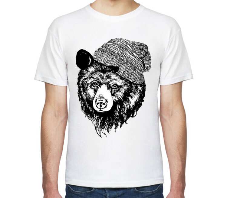 Медведь в шапке мужская футболка с коротким рукавом (цвет: белый)