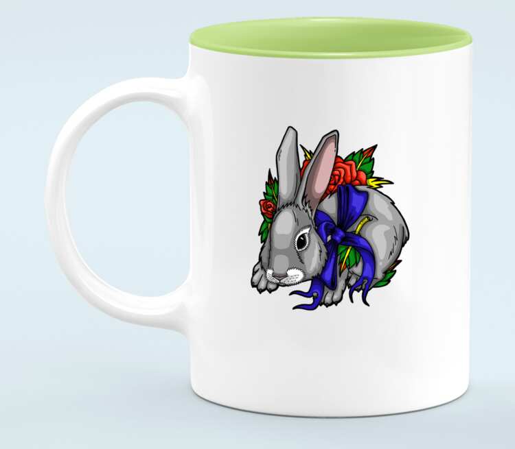 Кролик кружка хамелеон двухцветная (цвет: белый + светло-зеленый)
