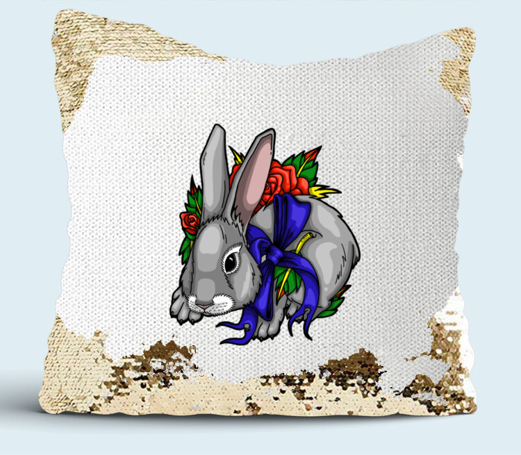 Кролик подушка с пайетками (цвет: белый + золотой)