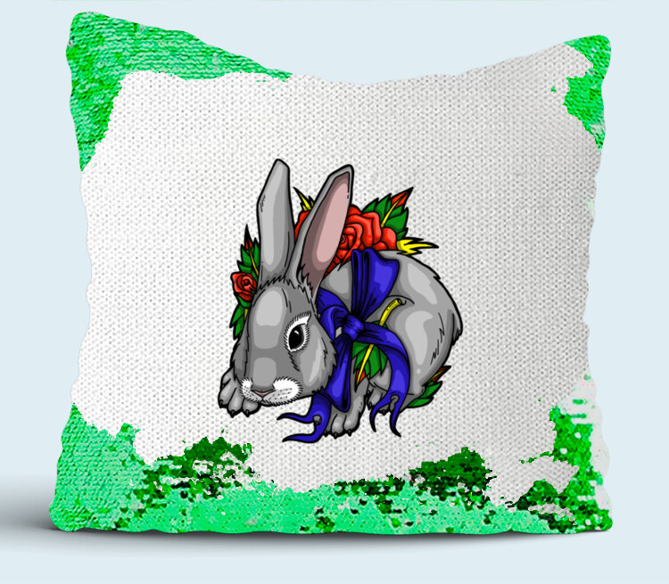 Кролик подушка с пайетками (цвет: белый + зеленый)