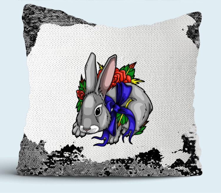 Кролик подушка с пайетками (цвет: белый + черный)