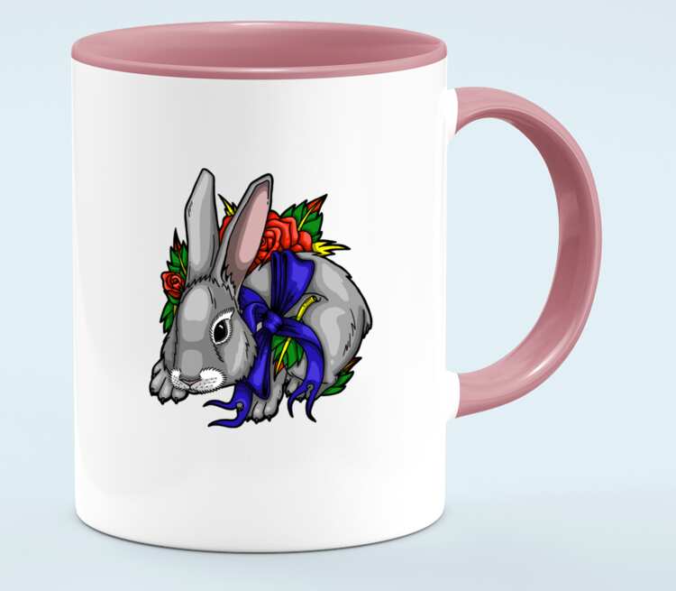 Кролик кружка двухцветная (цвет: белый + розовый)