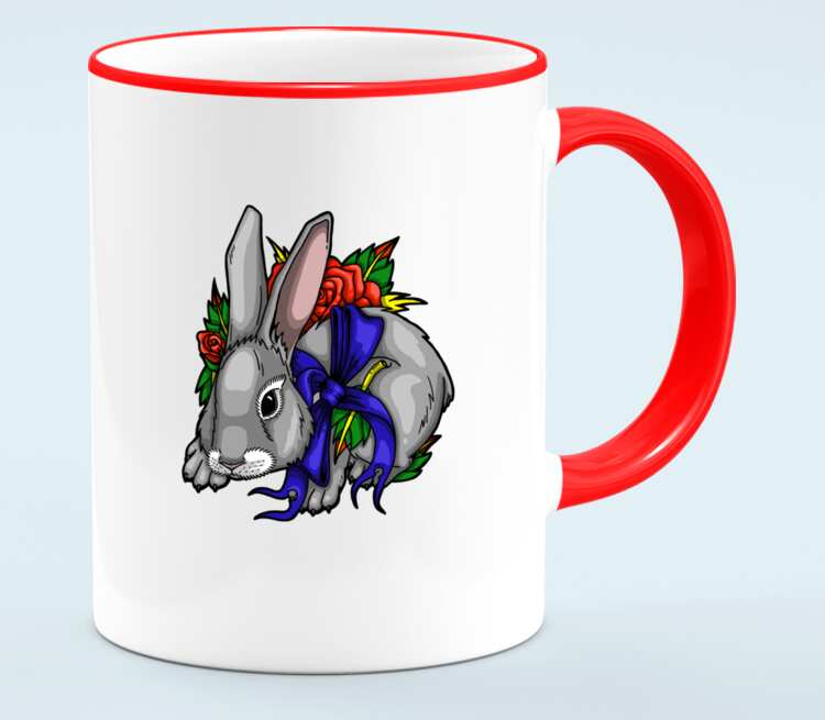 Кролик кружка с кантом (цвет: белый + красный)