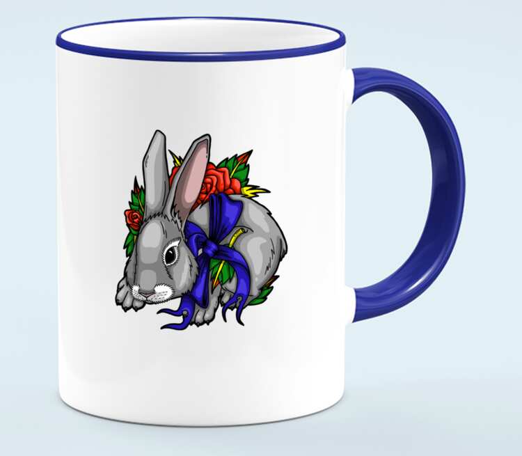 Кролик кружка с кантом (цвет: белый + синий)