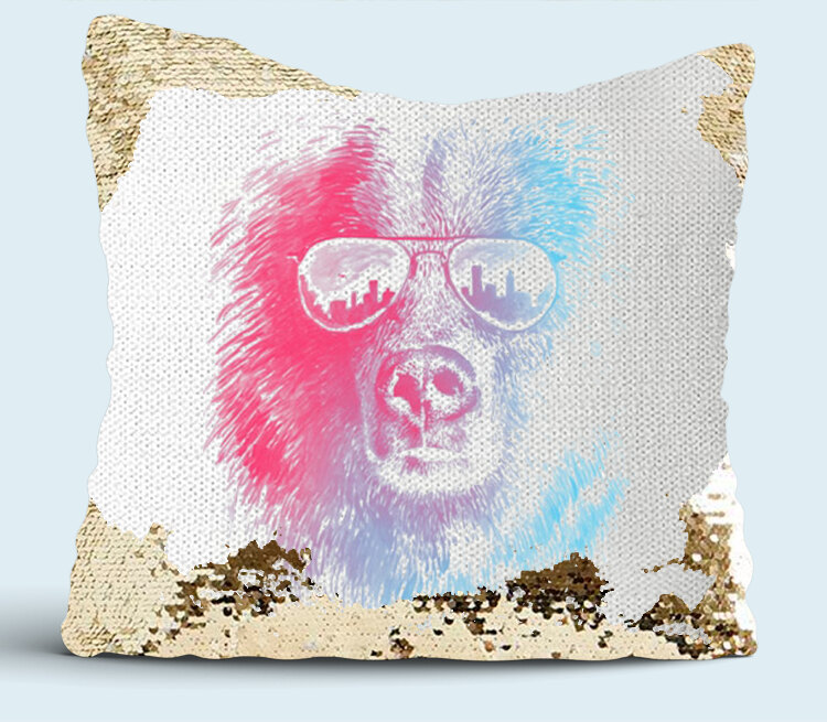 Клубный медведь подушка с пайетками (цвет: белый + золотой)