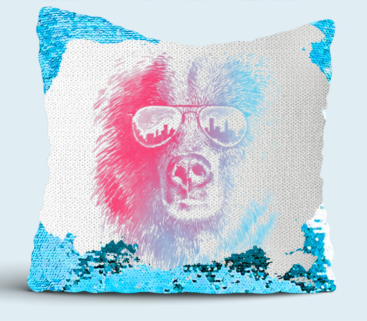 Клубный медведь подушка с пайетками (цвет: белый + синий)