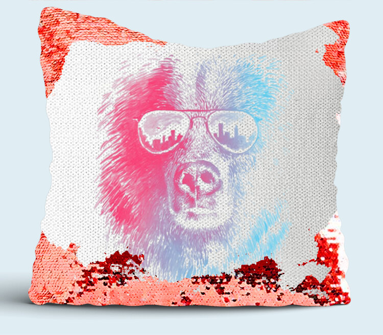 Клубный медведь подушка с пайетками (цвет: белый + красный)