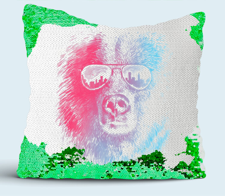 Клубный медведь подушка с пайетками (цвет: белый + зеленый)