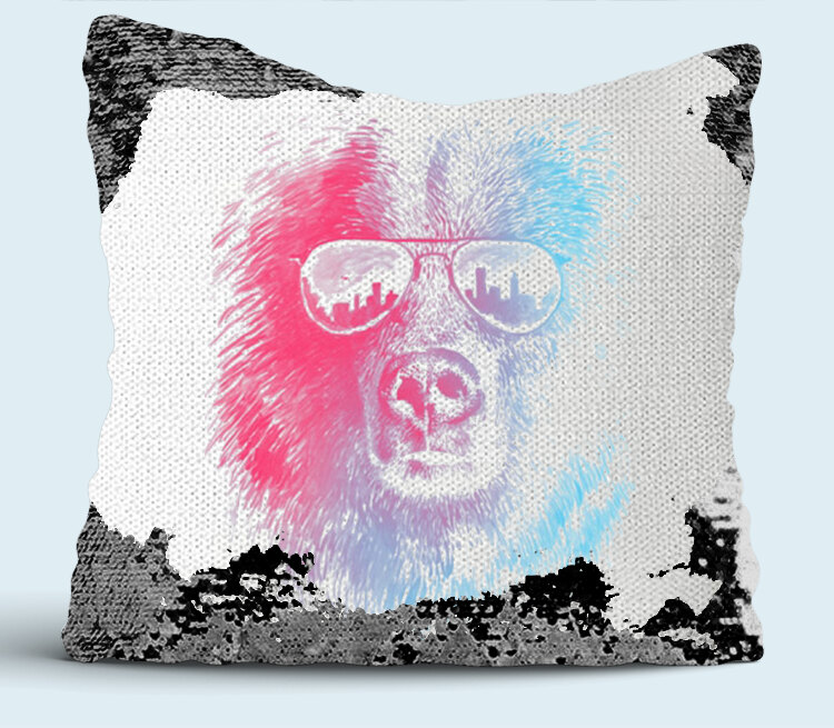 Клубный медведь подушка с пайетками (цвет: белый + черный)