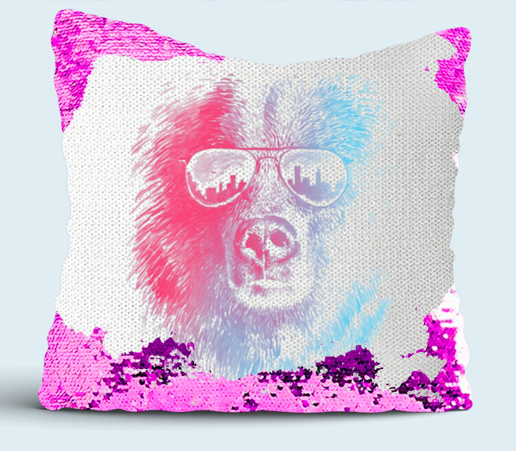 Клубный медведь подушка с пайетками (цвет: белый + сиреневый)