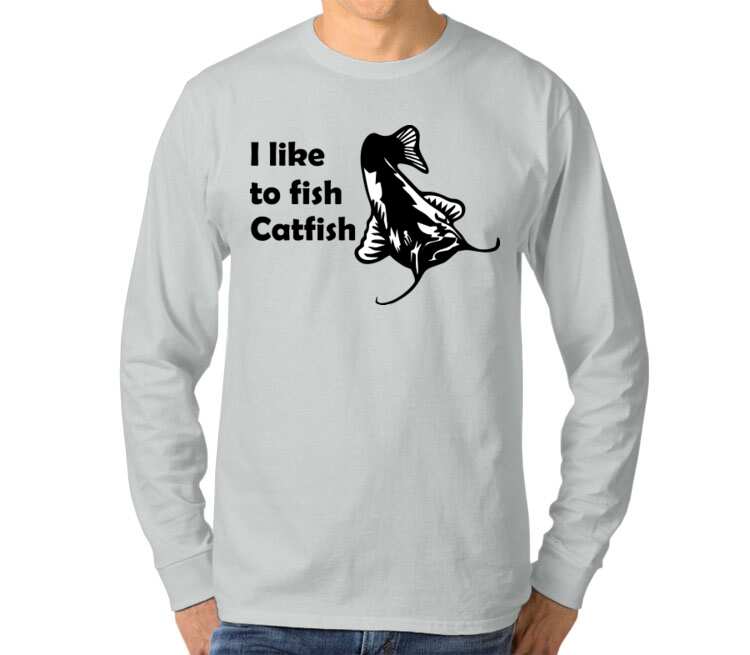 I like to fish Catfish мужская футболка с длинным рукавом (цвет: серебро)