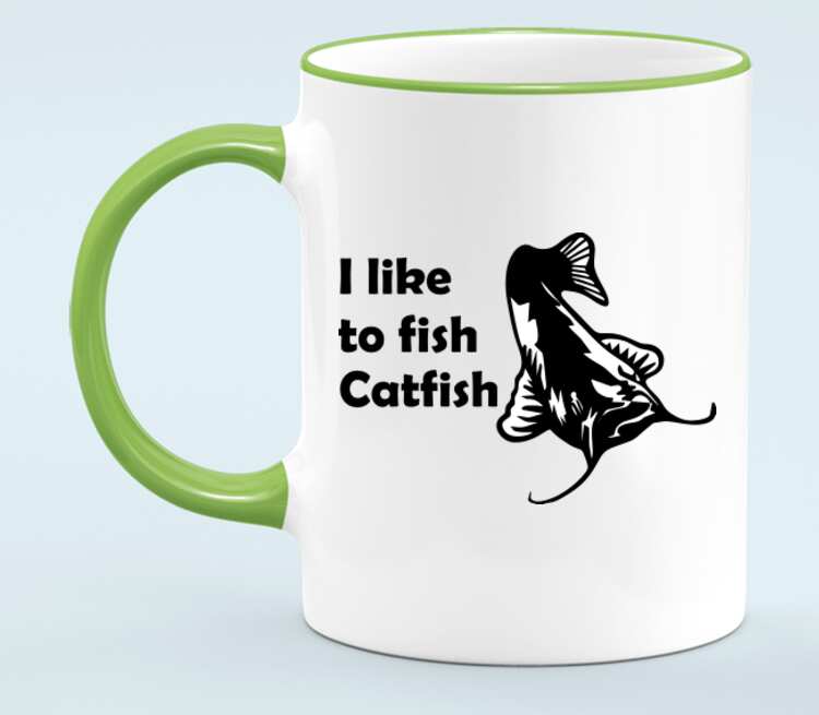 I like to fish Catfish кружка с кантом (цвет: белый + светло-зеленый)