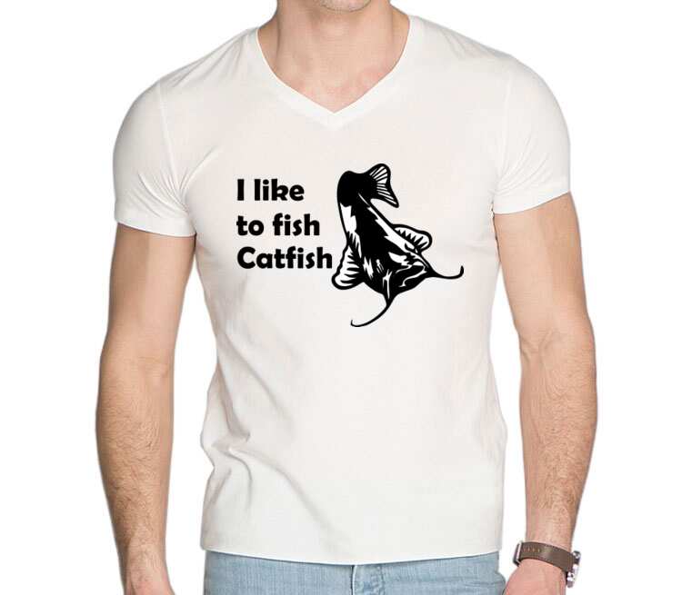 I like to fish Catfish мужская футболка с коротким рукавом v-ворот (цвет: белый)