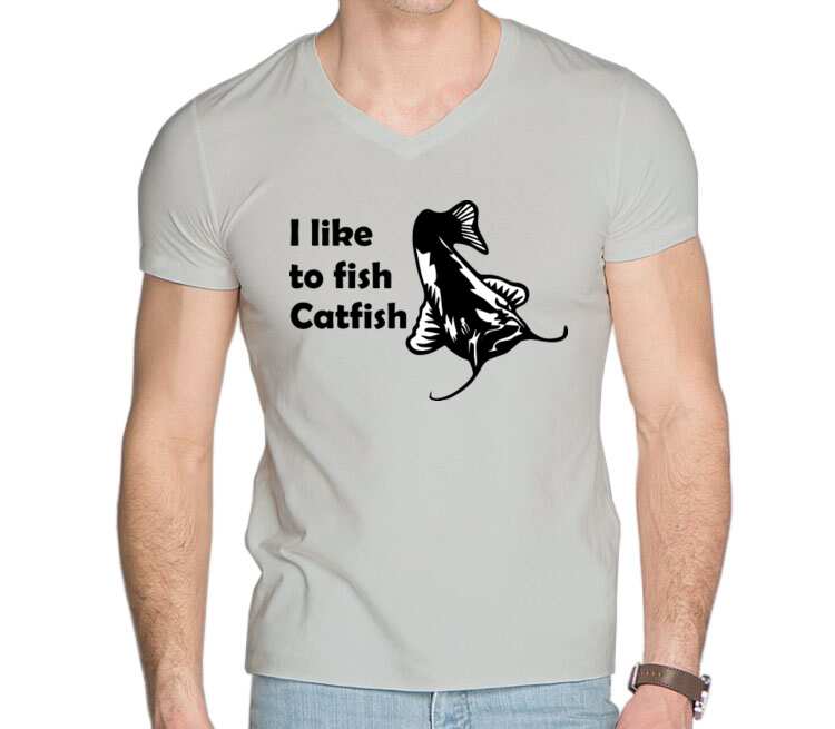I like to fish Catfish мужская футболка с коротким рукавом v-ворот (цвет: серебро)