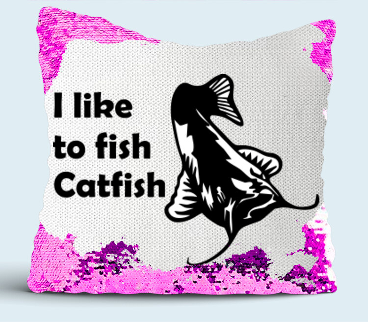 I like to fish Catfish подушка с пайетками (цвет: белый + сиреневый)
