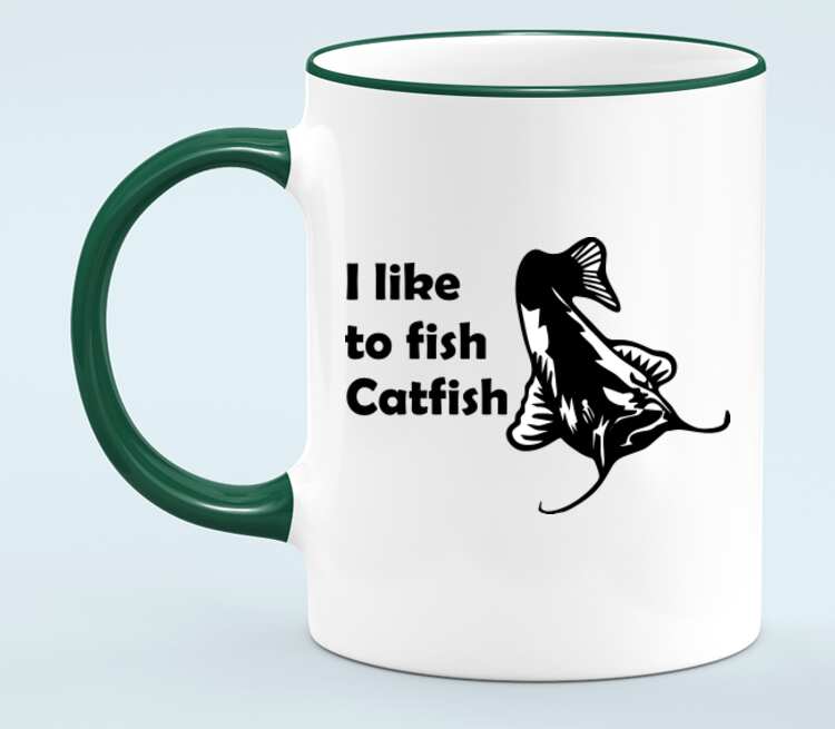 I like to fish Catfish кружка с кантом (цвет: белый + зеленый)