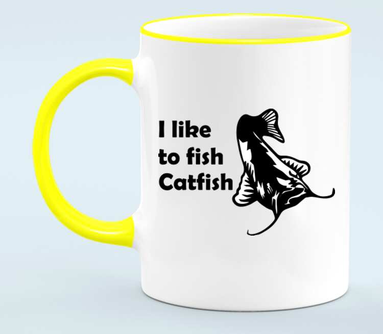 I like to fish Catfish кружка с кантом (цвет: белый + желтый)