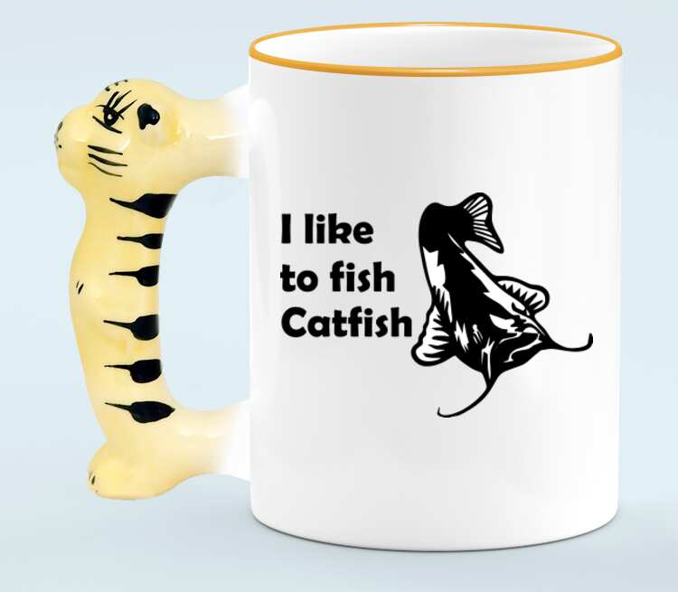I like to fish Catfish кружка с ручкой в виде тигра (цвет: белый + оранжевый)