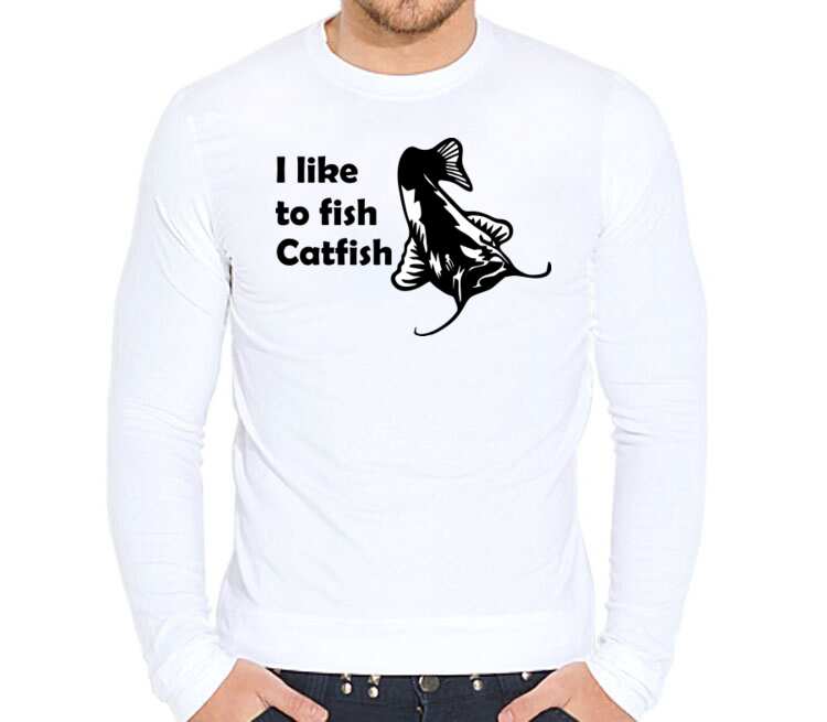 I like to fish Catfish мужская футболка с длинным рукавом стрейч (цвет: белый)