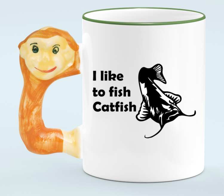 I like to fish Catfish кружка с ручкой в виде обезьяны (цвет: белый + светло-зеленый)