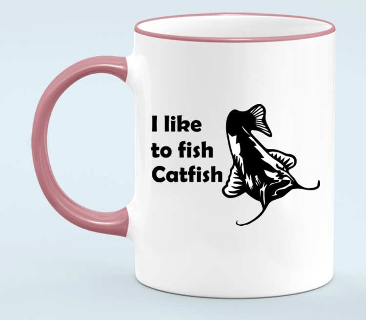 I like to fish Catfish кружка с кантом (цвет: белый + розовый)