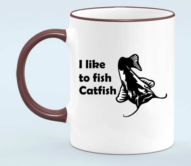 I like to fish Catfish кружка с кантом (цвет: белый + бордовый)