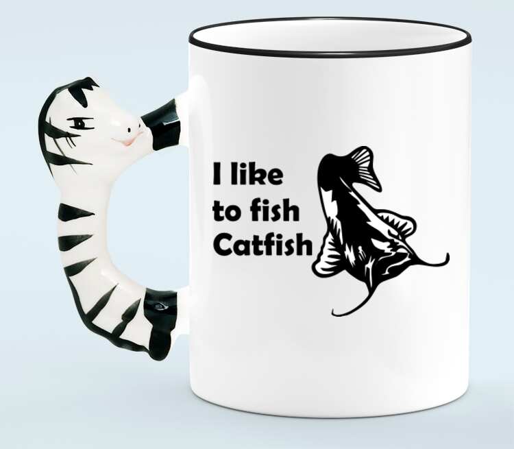 I like to fish Catfish кружка с ручкой в виде зебры (цвет: белый + черный)