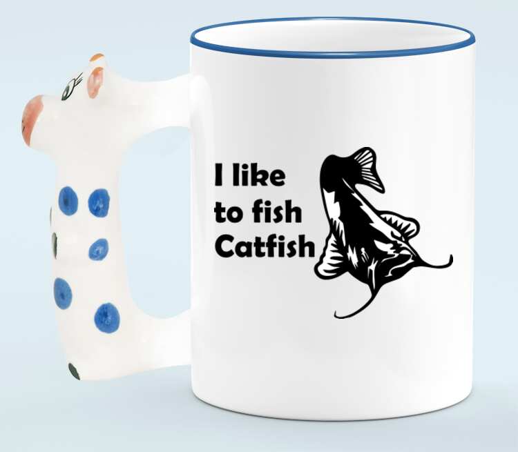 I like to fish Catfish кружка с ручкой в виде коровы (цвет: белый + синий)