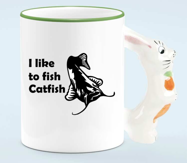 I like to fish Catfish кружка с ручкой в виде зайца (цвет: белый + светло-зеленый)