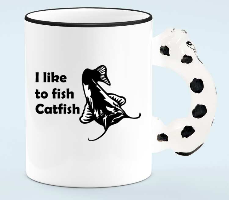I like to fish Catfish кружка с ручкой в виде собаки (цвет: белый + черный)