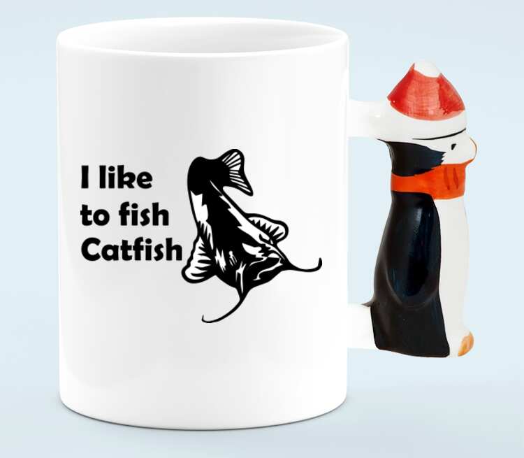 I like to fish Catfish кружка с ручкой в виде пингвина (цвет: белый)