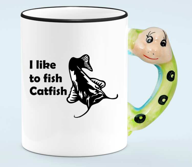 I like to fish Catfish кружка с ручкой в виде змеи (цвет: белый + черный)