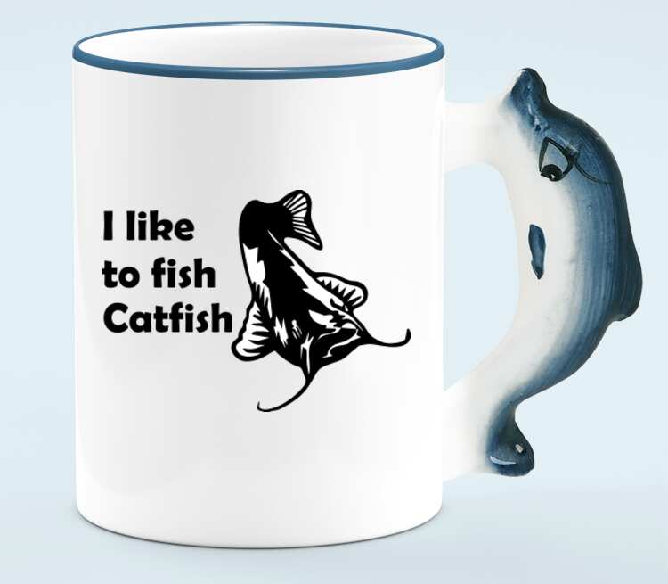 I like to fish Catfish кружка с ручкой в виде дельфина (цвет: белый + синий)