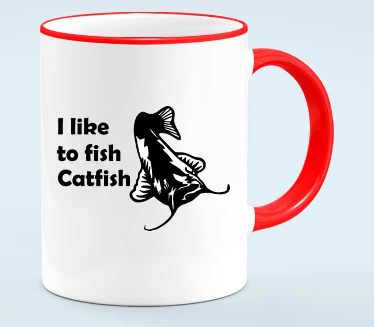 I like to fish Catfish кружка с кантом (цвет: белый + красный)