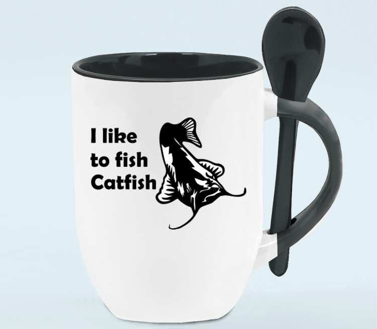 I like to fish Catfish кружка с ложкой в ручке (цвет: белый + черный)