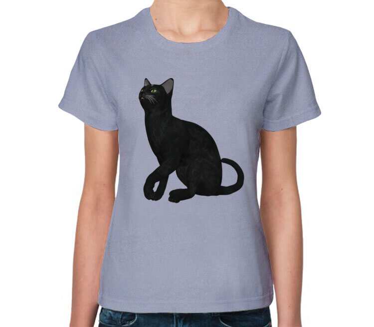 Черная кошка женская футболка с коротким рукавом (цвет: голубой меланж)