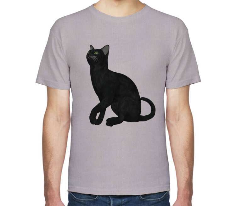 Черная кошка мужская футболка с коротким рукавом (цвет: серый меланж)