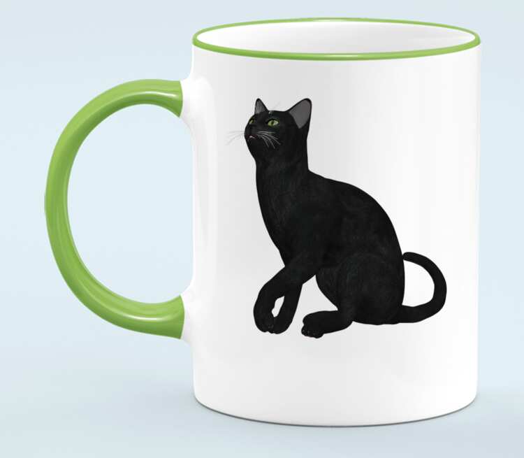Черная кошка кружка с кантом (цвет: белый + светло-зеленый)