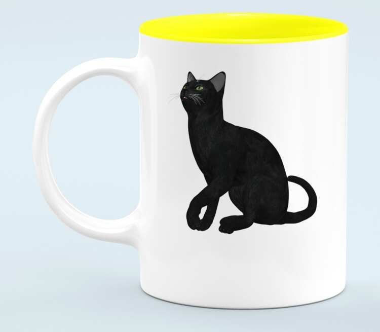 Черная кошка кружка хамелеон двухцветная (цвет: белый + желтый)