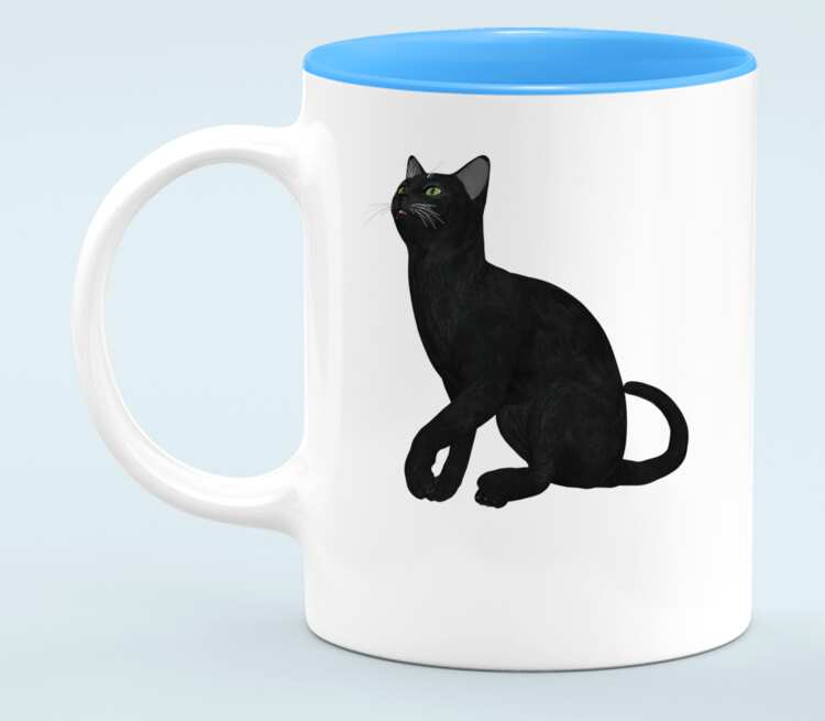 Черная кошка кружка хамелеон двухцветная (цвет: белый + голубой)