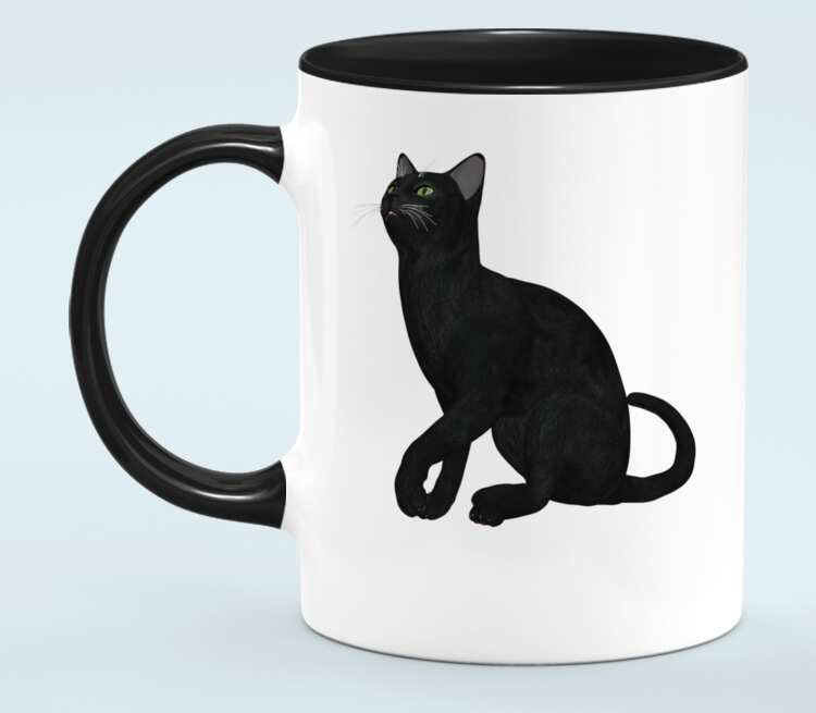 Черная кошка кружка двухцветная (цвет: белый + черный)