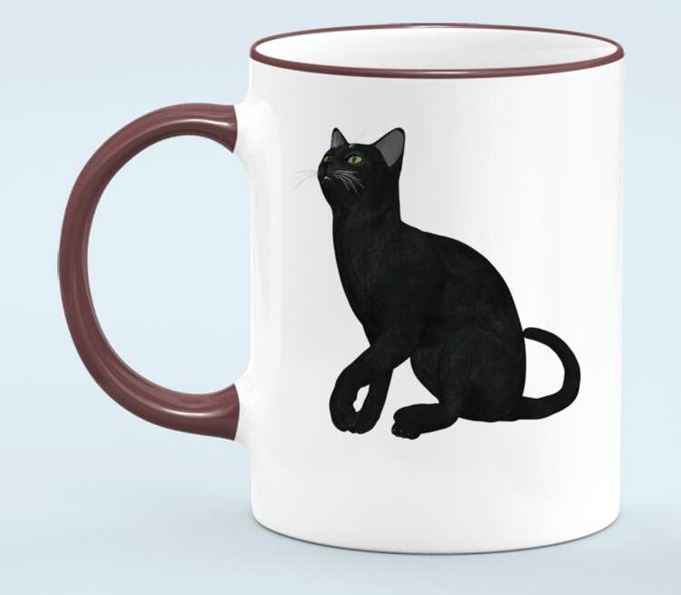 Черная кошка кружка с кантом (цвет: белый + бордовый)