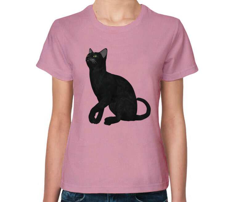 Черная кошка женская футболка с коротким рукавом (цвет: розовый меланж)