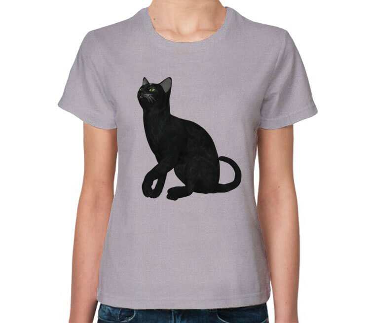 Черная кошка женская футболка с коротким рукавом (цвет: серый меланж)