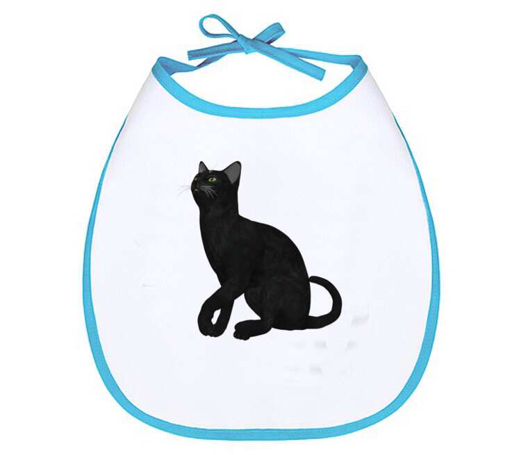 Черная кошка слюнявчик (цвет: белый + синий)