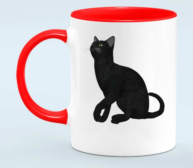 Черная кошка кружка двухцветная (цвет: белый + красный)